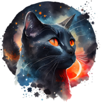 Celestial Black Cat Watercolor png