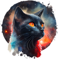 Celestial Black Cat Watercolor png