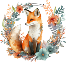 süß Fuchs mit Blumen Aquarell Illustration png