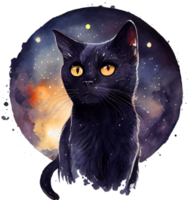 Celestial Black Cat Watercolor png