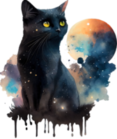 Celestial Black Cat Watercolor png