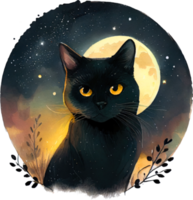 Celestial Black Cat Watercolor png