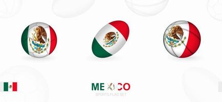 Deportes íconos para fútbol, rugby y baloncesto con el bandera de México. vector