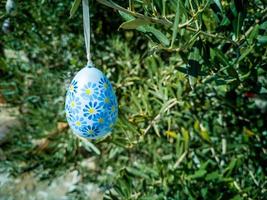 Easter Eggs on the trees. Traditional bulgarian national decoration for Easter. photo