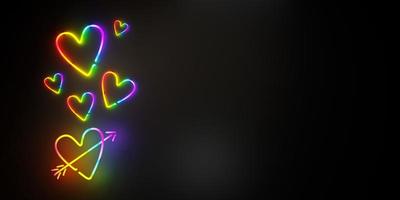 3D rendering of neon colorful glowing hearts photo