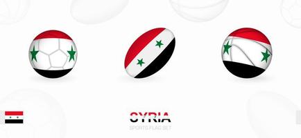 Deportes íconos para fútbol, rugby y baloncesto con el bandera de Siria. vector