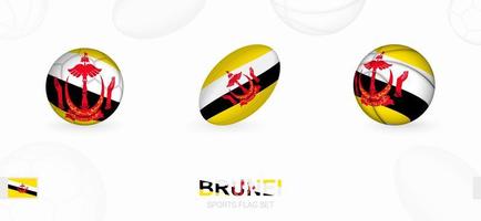 Sports icons for football, rugby and basketball with the flag of Brunei. vector