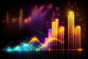 illustration of crypto market data, chart, silhouette crypto currency market, isometric, colorful gradient background photo