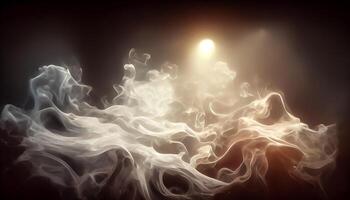 illustration of White curve fog, smoke, clouds, fire and dark background with spotlight. Abstract illustration art. Pattern texture, use for ad, poster and template, business.Digital art photo