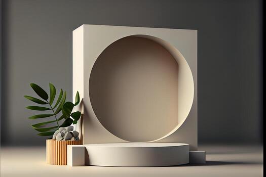 illustration of empty space podium display for product mockup natural background. Digital art photo