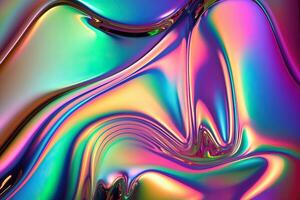 illustration of holographic liquid background. Holographic iridescent backdrop. Pearlescent gradient and foil effect for design prints. Rainbow metal photo