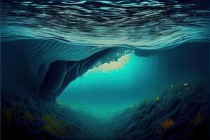 illustration of Ocean depth. Underwater empty landscape, ocean bottom, sea wave photo