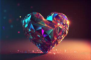 illustration of bling love , diamond heart shape, decor, romantic, bokeh background. Love and valentine day concept. Neural network generated art. Digitally generated image photo