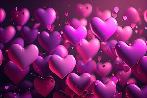 illustration of many glowing hearts - pink background for valentines day, love heart. Neural network generated art. Digitally generated image photo