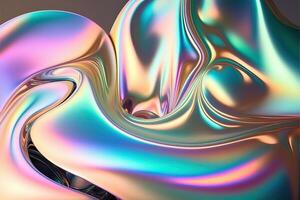 illustration of holographic liquid background. Holographic iridescent backdrop. Pearlescent gradient and foil effect for design prints. Rainbow metal photo