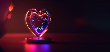 illustration of love heart neon light, decor, bright light, romantic. Love and valentine day concept. Neural network generated art. Digitally generated image. photo