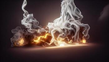 illustration of White curve fog, smoke, clouds, fire and dark background with spotlight. Abstract illustration art. Pattern texture, use for ad, poster and template, business.Digital art photo