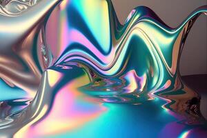 generativo ai ilustración de holográfico líquido antecedentes. holográfico iridiscente fondo. nacarado degradado y frustrar efecto para diseño huellas dactilares. arco iris metal foto