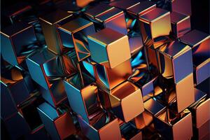 illustration of digital cubic abstract background of color, metal squares, reflection photo