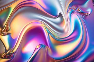 illustration of holographic liquid background. Holographic iridescent backdrop. Pearlescent gradient and foil effect for design prints. Rainbow metal photo