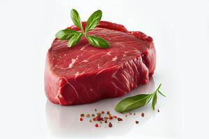 Generative AI illustration of fresh raw beef steak isolated on white background photo