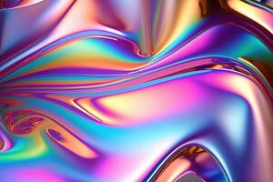 illustration of holographic liquid background. Holographic iridescent backdrop. Pearlescent gradient and foil effect for design prints. Rainbow metal photo