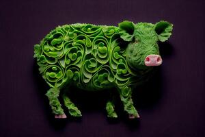 illustration of a cow made of fresh fruits and vegetables photo