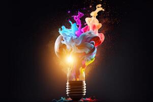 illustration of bright idea for business, education, star up growth, light bulbs on dark background, idea concept photo