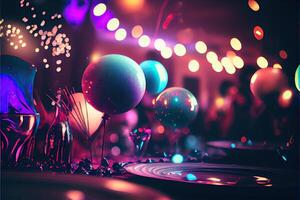 illustration of New Year's Eve party background, pop color, group of people dancing and joyful, countdown, neural network generated art. Digitally painting, generated image. photo
