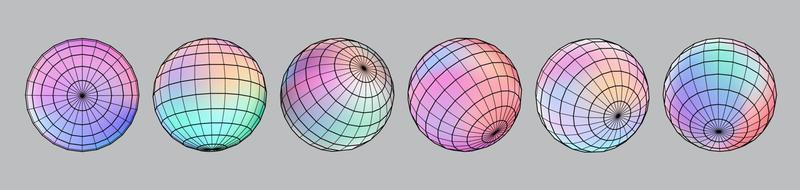 Gradient Spherical Grid set, holographic vibrant round icon. Multicolor buttons can be used in banner, social media, web, as design element.