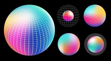 Gradient Spherical Grid set, holographic vibrant round icon. Multicolor buttons can be used in banner, social media, web, as design element. vector