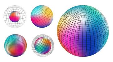 Gradient Spherical Grid set, holographic vibrant round icon. Multicolor buttons can be used in banner, social media, web, as design element. vector