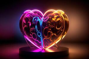 illustration of love heart neon light, decor, bright light, romantic. Love and valentine day concept. Neural network generated art. Digitally generated image. photo