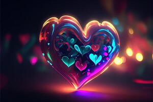 illustration of love heart neon light, decor, bright light, romantic. Love and valentine day concept. Neural network generated art. Digitally generated image. photo