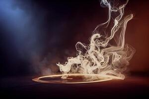 illustration of White curve fog, smoke, clouds, fire and dark background with spotlight. Abstract illustration art. Pattern texture, use for ad, poster and template, business.Digital art photo