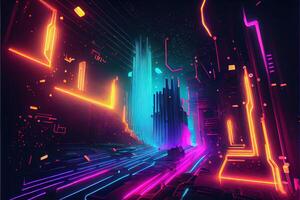 Generative AI illustration of gaming background, abstract cyberpunk style  of gamer wallpaper, neon glow light of scifi fluorescent sticks. Digitally  generated image 22702292 Stock Photo at Vecteezy