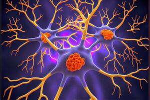 illustration of Nerve cells with Antibodies - Autoimmune disease photo