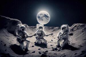 illustration of a trio of astronauts making music on the lunar surface photo