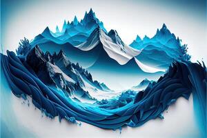illustration of abstract winter ice mountain landscape with different shades of blue photo