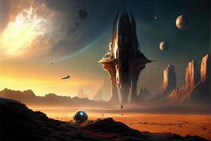 illustration of amazing science fiction wallpaper. Digital art, sci-fiction, space ship, universal, halo photo