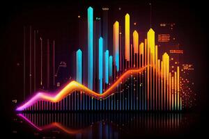 generativo ai ilustración de cripto mercado datos, cuadro, silueta cripto moneda mercado, isométrica, vistoso degradado antecedentes foto