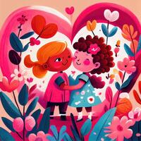 illustration of An adorable and endearing cartoon character for Valentine's Day, love, hearts, flowers, romance, happy, cheerful, joyful, fun, playful, lighthearted, sweet photo