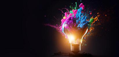 illustration of bright idea for business, education, star up growth, light bulbs on dark background, idea concept photo