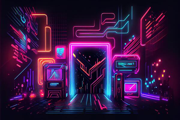 Generative AI illustration of gaming background, abstract cyberpunk style  of gamer wallpaper, neon glow light of scifi fluorescent sticks. Digitally  generated image 22702292 Stock Photo at Vecteezy