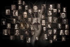 familia árbol con retratos de parientes. genealogía concepto. generativo ai foto