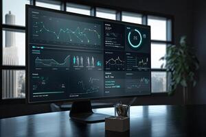 Big datat analysis. Infographic on the screen. photo