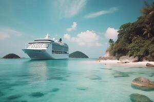 grande crucero Embarcacion en tropical paisaje. turismo vacaciones y verano de viaje. generativo ai foto