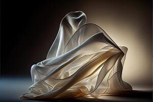 illustration of white cloth in dark room, back light. Texture and material photo