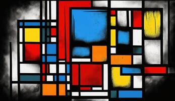 , cubist painted abstract colorful rectangles in mondrian style background. Trendy geometric design. photo