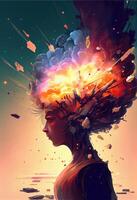 illustration of annual collective mind concept art, exploding mind, inner world, dreams, emotions, imagination and creative mind concept photo